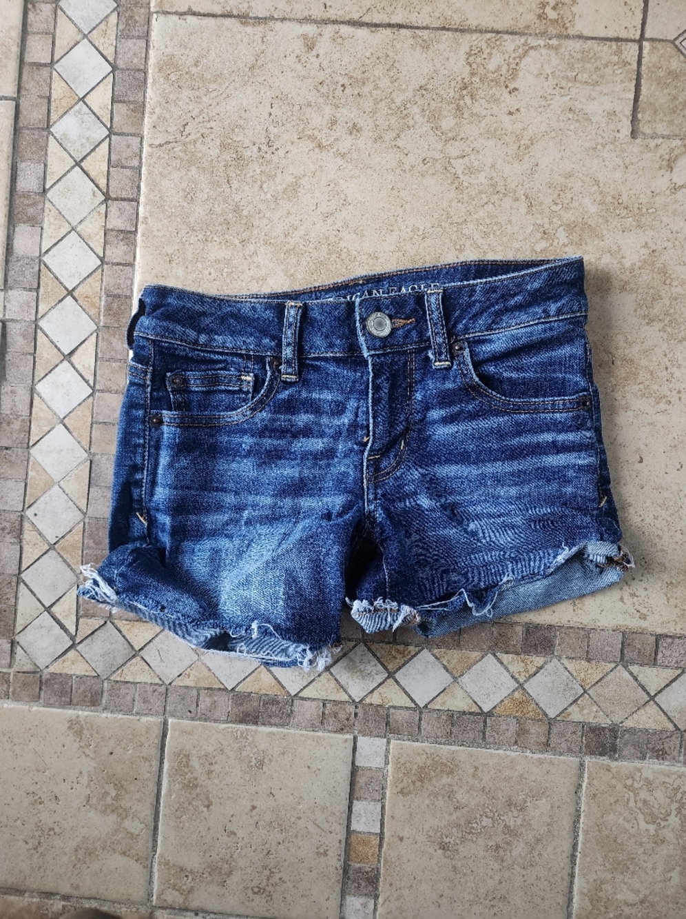 American Eagle Women's Shortie Dark Blue Denim Cutoff Shorts